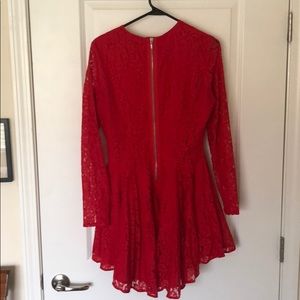 Red lace long sleeve dress